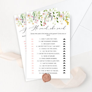 Wildflowers He said she said bridal shower game