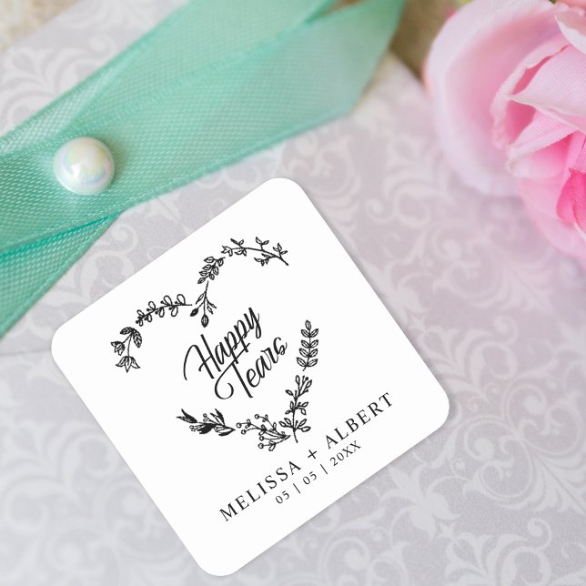Wildflowers Heart Happy Tears Wedding Quote Square Sticker (Creator Uploaded)