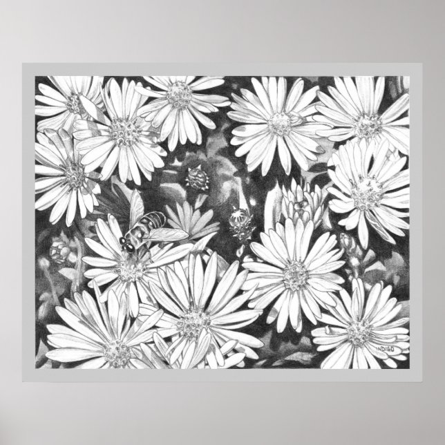 Wildflowers & Honeybee Art Print Fine Art Poster (Front)