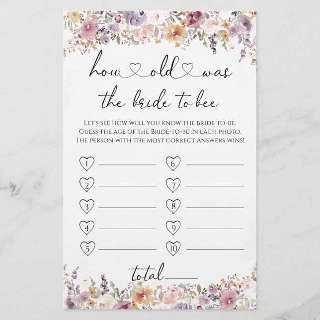 Wildflowers How old was the bride to be game (Front)