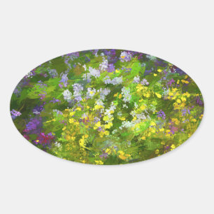 Wildflowers Impasto Painting - Original Flower Art Oval Sticker