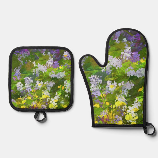 Wildflowers Impasto Painting Original Flower Art Oven Mitt & Pot Holder Set (Front)