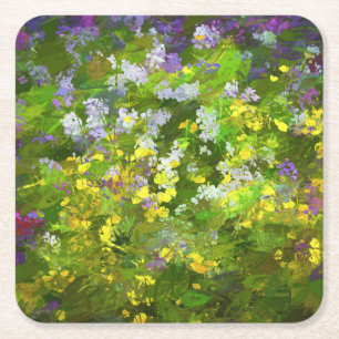 Wildflowers Impasto Painting - Original Flower Art Square Paper Coaster