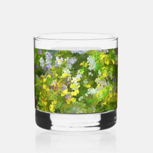 Wildflowers Impasto Painting - Original Flower Art Whiskey Glass