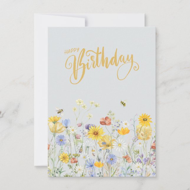 Wildflowers In Bloom Happy Birthday Card (Front)