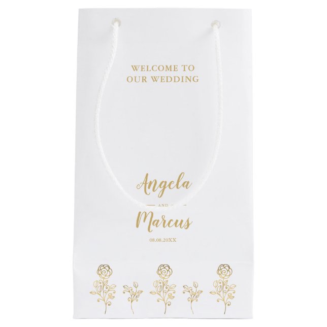 Wildflowers in Faux Gold Wedding Welcome Guest Small Gift Bag (Front)