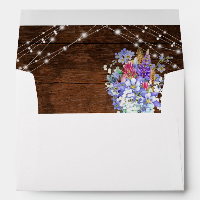 Wildflowers in Mason Jar Light Strings Rustic Wood Envelope (Back (Bottom))
