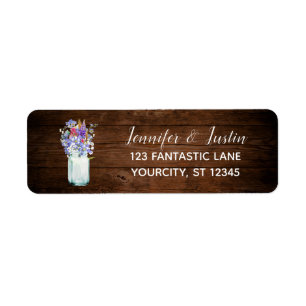 Wildflowers in Mason Jar with Rustic Brown Wood