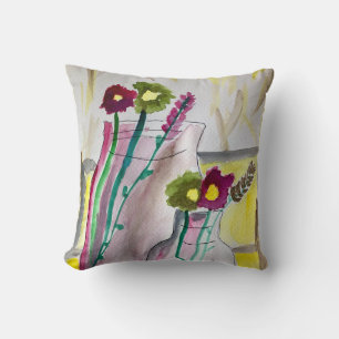 Wildflowers in vase abstract art cushion