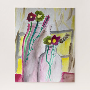 Wildflowers in vase abstract art jigsaw puzzle