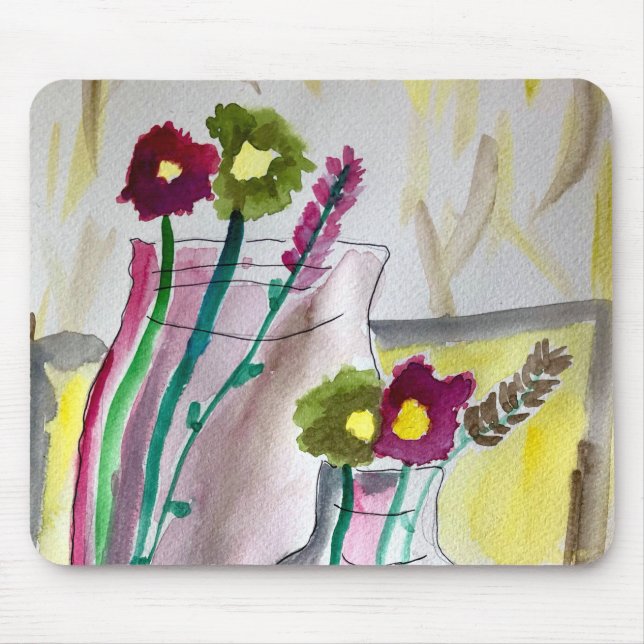 Wildflowers in vase abstract art mouse pad (Front)