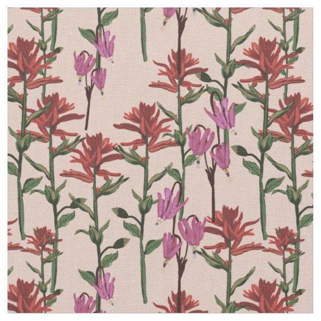 Wildflowers Indian paintbrush rose Fabric (Close Up)