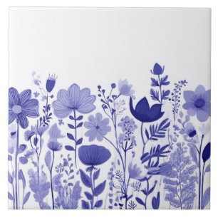 Wildflowers - Indigo Blue and White Floral Flowers Tile