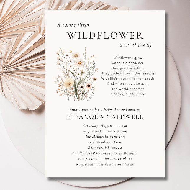 Wildflowers Inspirational Poem Baby Shower Invitation (Delicate Wildflowers Inspirational Poem Baby Shower Invitation)