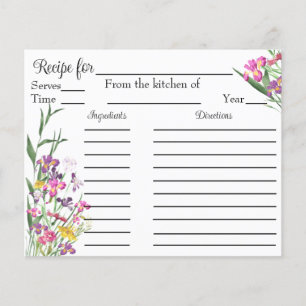 Wildflowers Iris Bridal Shower Recipe Request Card