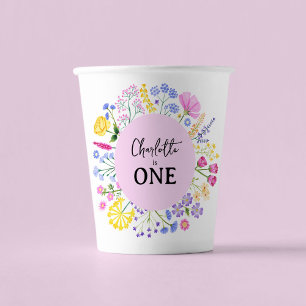 Wildflowers Is One Baby Girl First Birthday Paper Cups