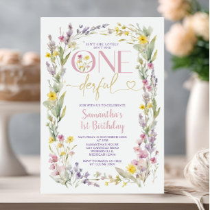 Wildflowers Isn't She Onederful 1st Birthday Invitation