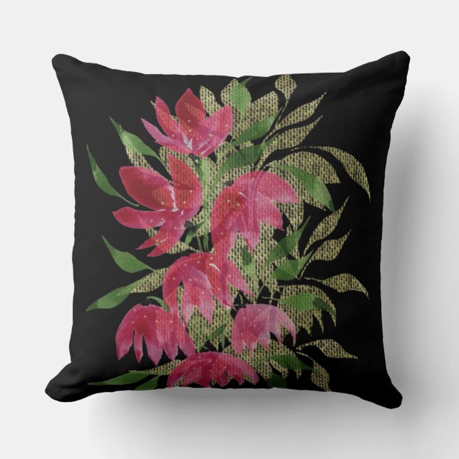 Wildflowers Lace Textured Boho Watercolor Cushion (Front)