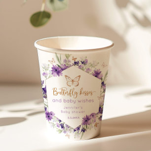 Wildflowers lavender Butterfly kisses baby shower Paper Cups