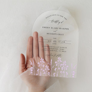 Wildflowers Lavender Ink Modern Arch Clear Wedding Acrylic Invitations