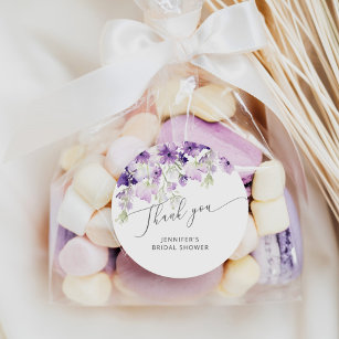 Wildflowers lilac purple bridal shower favour classic round sticker