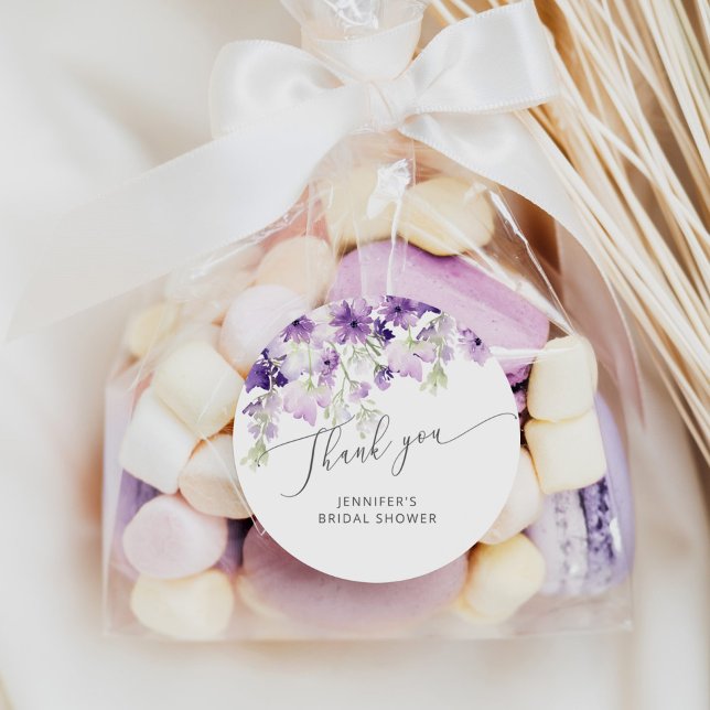 Wildflowers lilac purple bridal shower favour classic round sticker (Creator Uploaded)