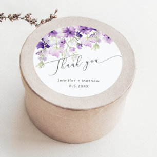 Wildflowers lilac purple wedding favour classic round sticker