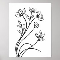 Wildflowers Line Art Black and White Botanical