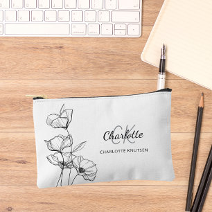 Wildflowers line art simple monogram name accessory pouch