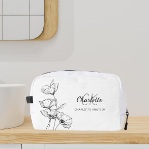 Wildflowers line art simple monogram name dopp kit