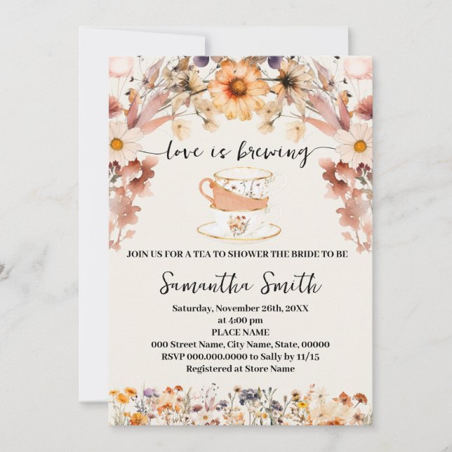 Wildflowers Love is Brewing Tea Shower Invitation (Front)
