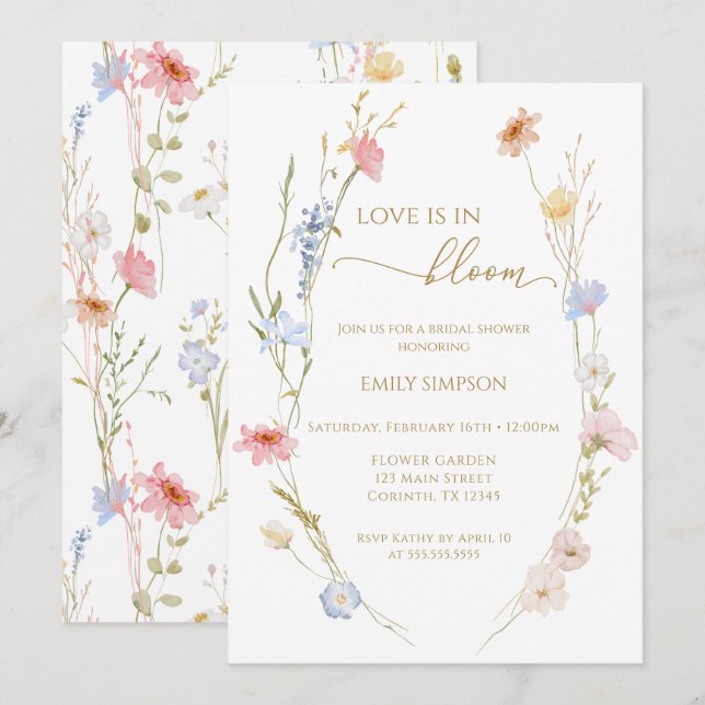 Wildflowers Love is in bloom Bridal Shower  Invitation (Front/Back)