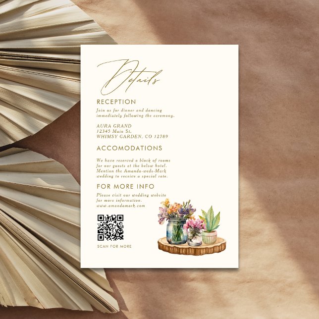 Wildflowers Mason Jar Boho bohemian wedding detail Enclosure Card (Creator Uploaded)