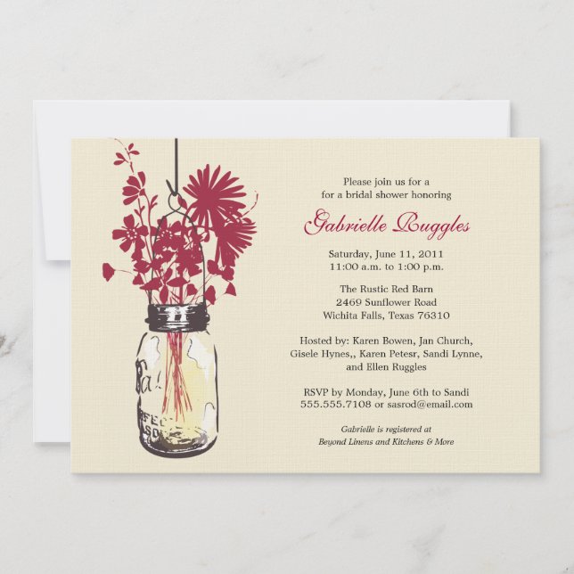 Wildflowers & Mason Jar Bridal Shower Invitation (Front)