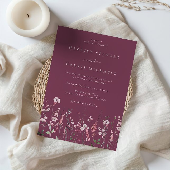 Wildflowers Mauve & Dusty Rose Wedding Invitation (Creator Uploaded)