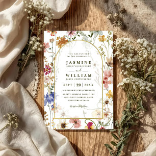 Wildflowers Meadow Arch Elegant QR Code Wedding Invitation