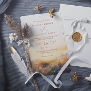 Wildflowers Meadow Earthy Elegant QR Code Wedding Invitation