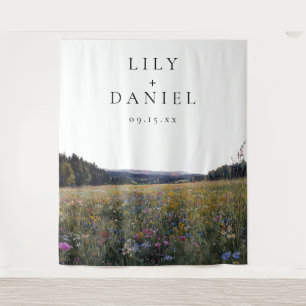 Wildflowers Meadow Floral Wedding Photo Backdrop Tapestry