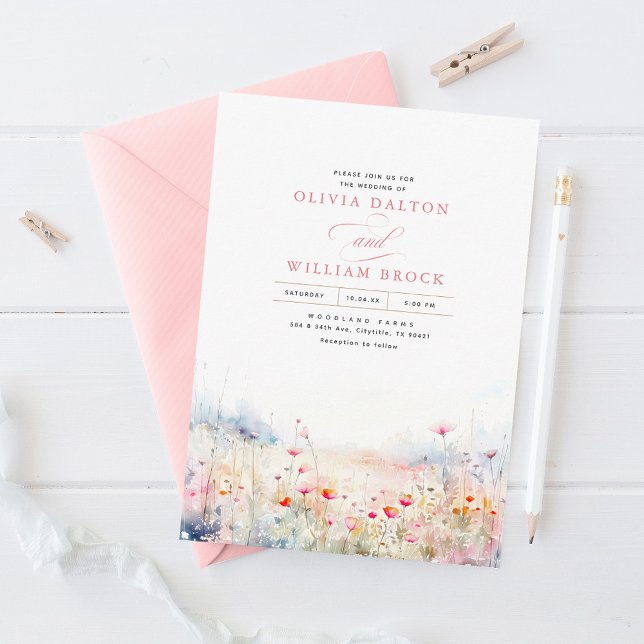 Wildflowers Meadow Soft Pastel Boho Wedding Invitation (Creator Uploaded)