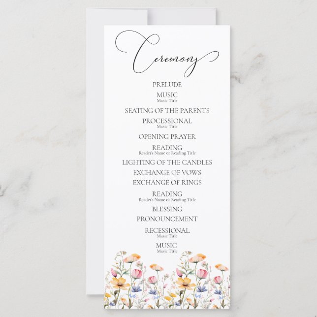 Wildflowers Meadow Wedding Ceremony Program (Front)