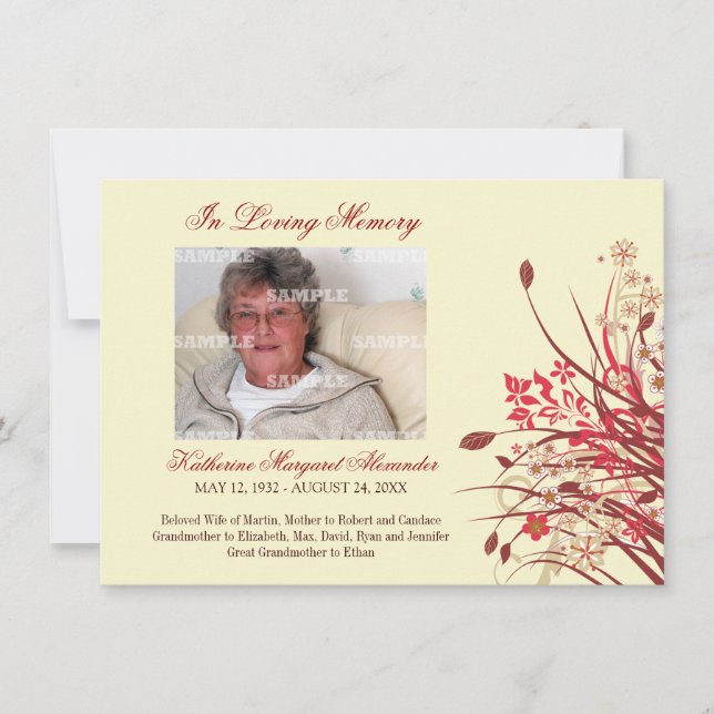 Wildflowers Memorial Notice Invitation (Front)