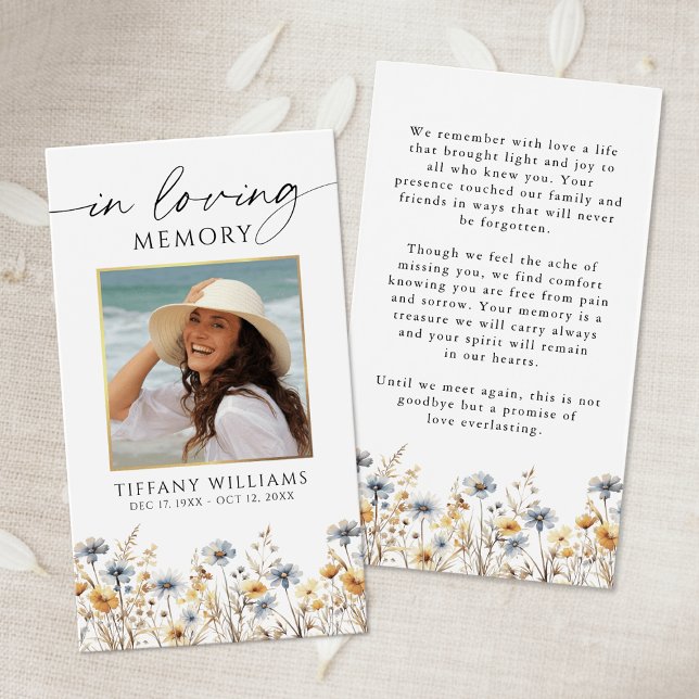Wildflowers Memorial Photo Funeral Prayer Card (Creator Uploaded)