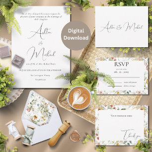 Wildflowers Minimalistic Modern Wedding Invitation