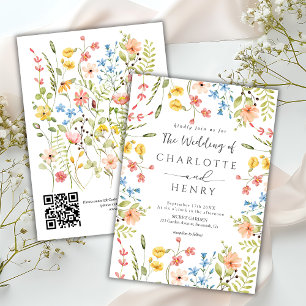  Wildflowers Modern Garden QR Code Wedding  Invitation