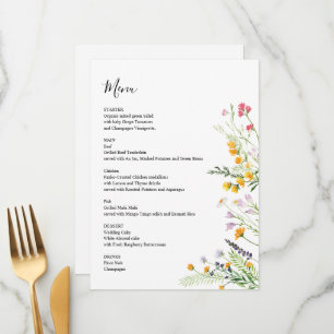 Wildflowers modern Menu card monogrammed on back