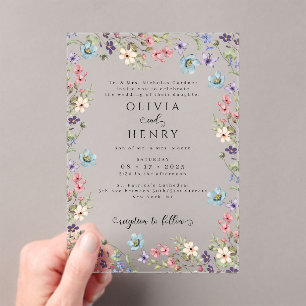 Wildflowers Modern Rustic Garden Spring Wedding Acrylic Invitations