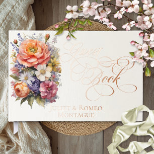 Wildflowers & Monogram - Cream Foil Guest Book