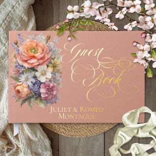 Wildflowers & Monogram - Rose Gold Foil Guest Book