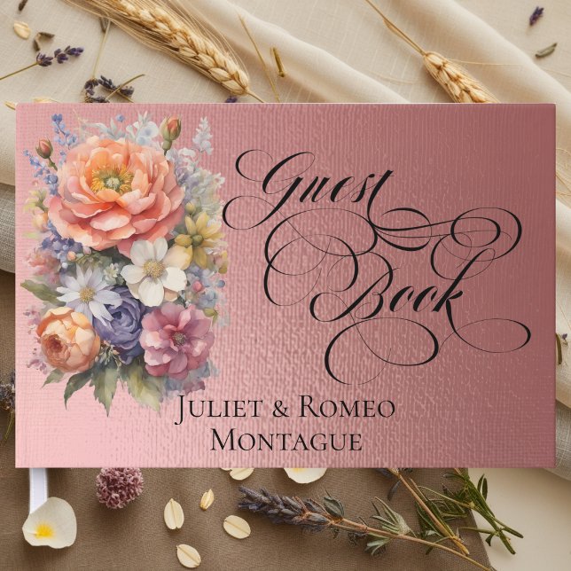 Wildflowers & Monogram - Rose Gold Guest Book (Creator Uploaded)