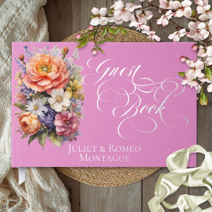 Wildflowers & Monogram - Rose Pink Foil Guest Book